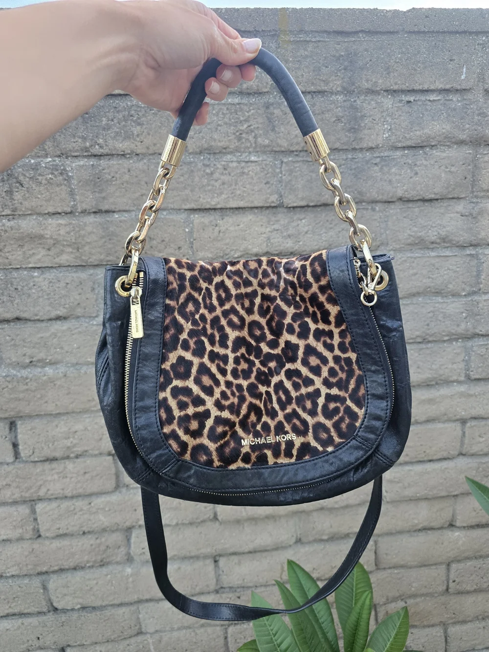 Michael Kors Leopard-Print Crossbody Bag with Gold Chain Detail